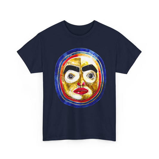Moon Mask Art Tee — Colorful Surreal Face Graphic T-Shirt