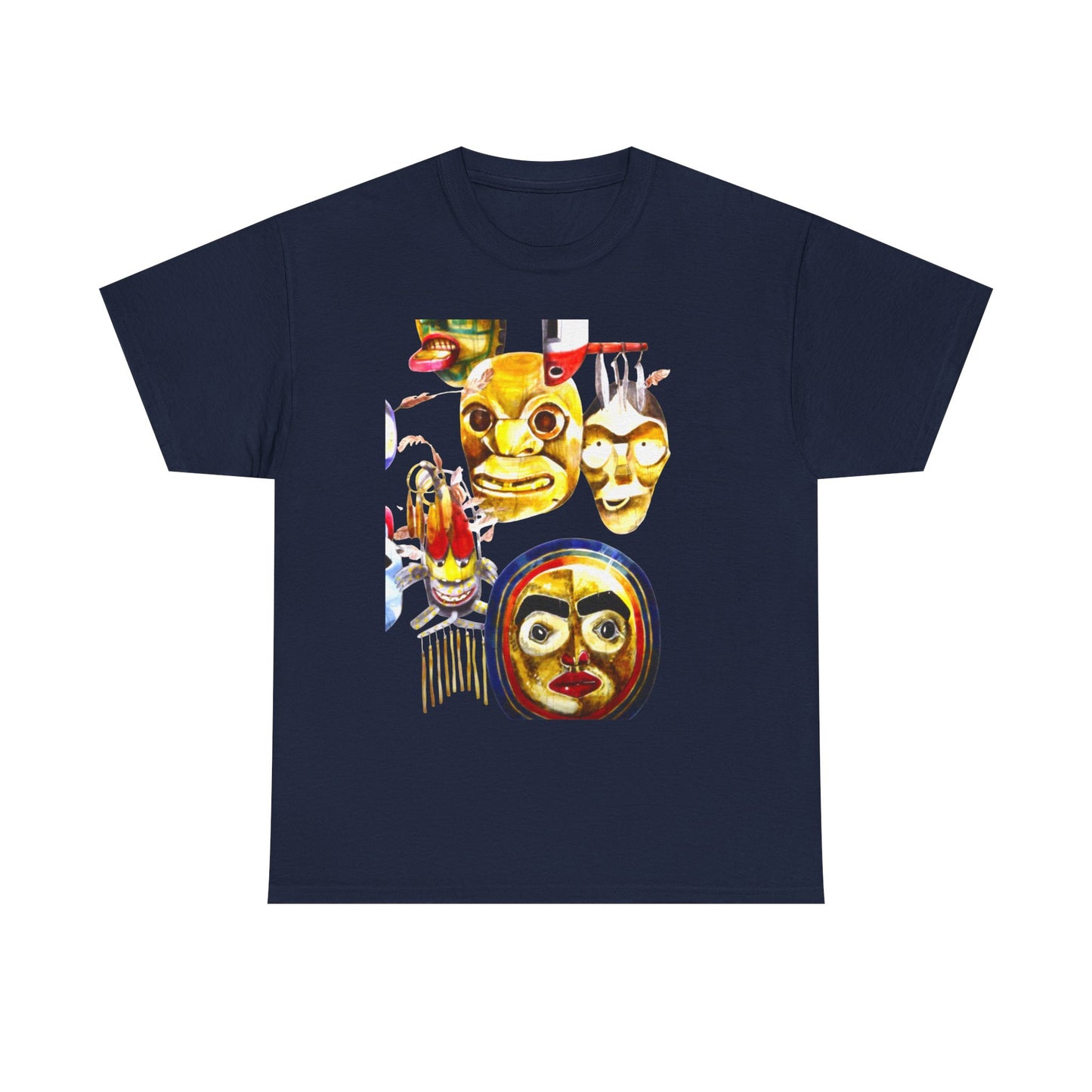 Mask Print Tee — Tribal Mask Artwork T‑Shirt with Arrow Backprint
