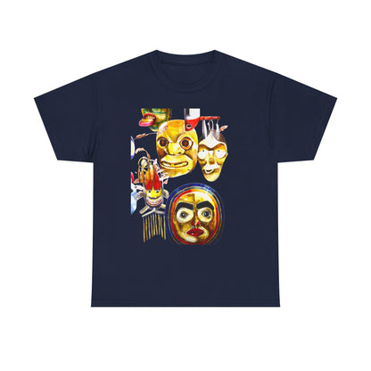 Mask Print Tee — Tribal Mask Artwork T‑Shirt with Arrow Backprint