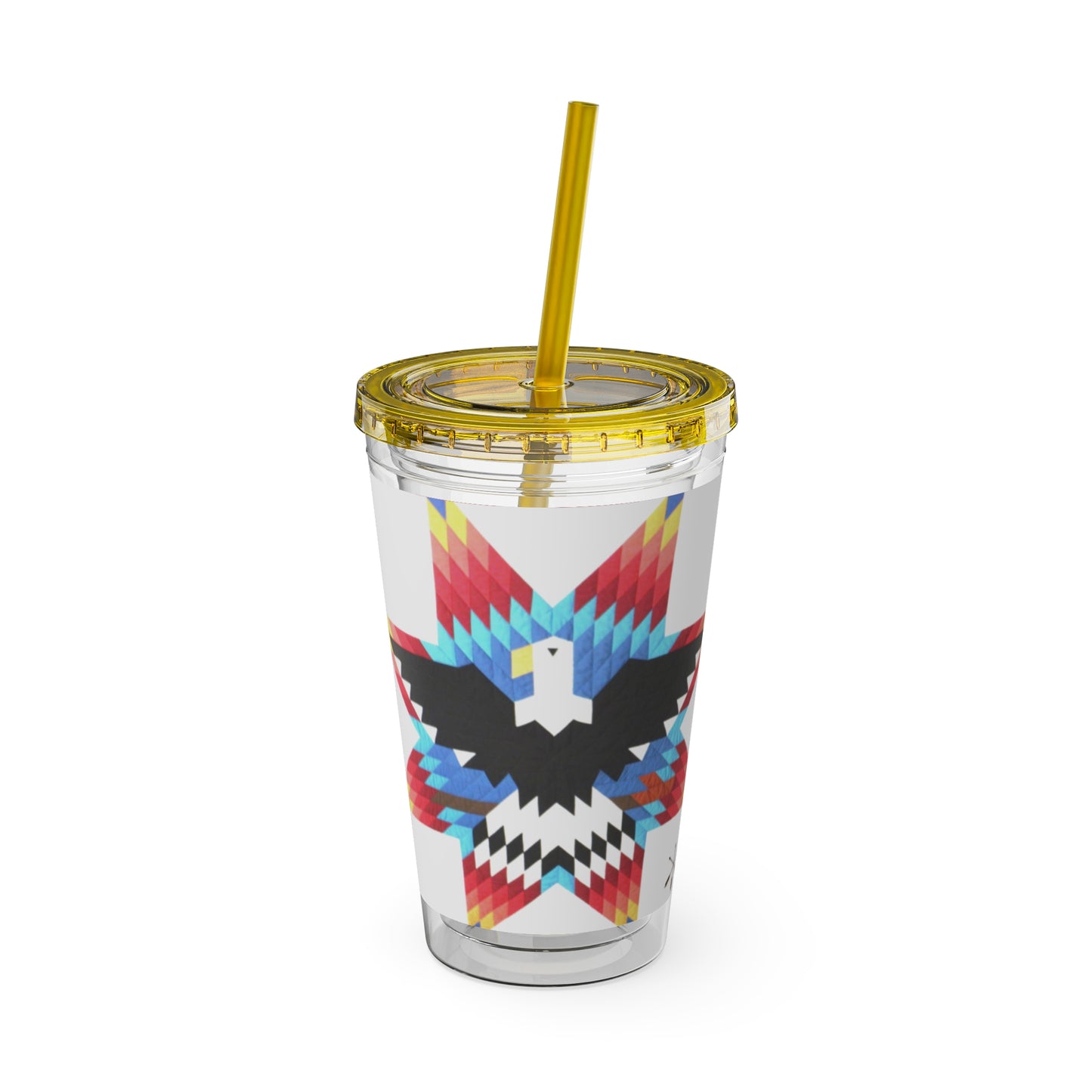 Onci 16oz Sunsplash Tumbler with Straw — Southwestern Eagle Pattern, Insulated Travel Cup