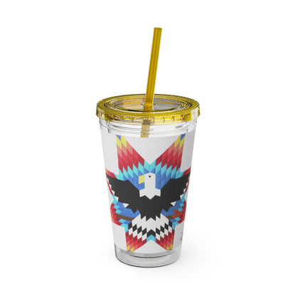 Onci 16oz Sunsplash Tumbler with Straw — Southwestern Eagle Pattern, Insulated Travel Cup