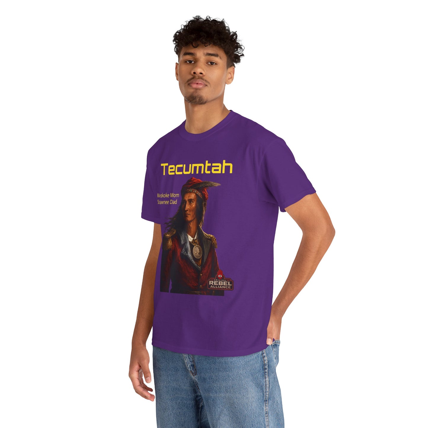 Tecumtah Native American Portrait T‑Shirt — Mvskoke Mom/Shawnee Dad Heritage Tee