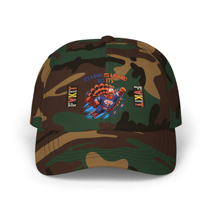 Turkey Dad Cap with Retro Turkey 'It’s A Murder, It’s A Massacre, No It’s' Graphic — Thanksgiving Hat