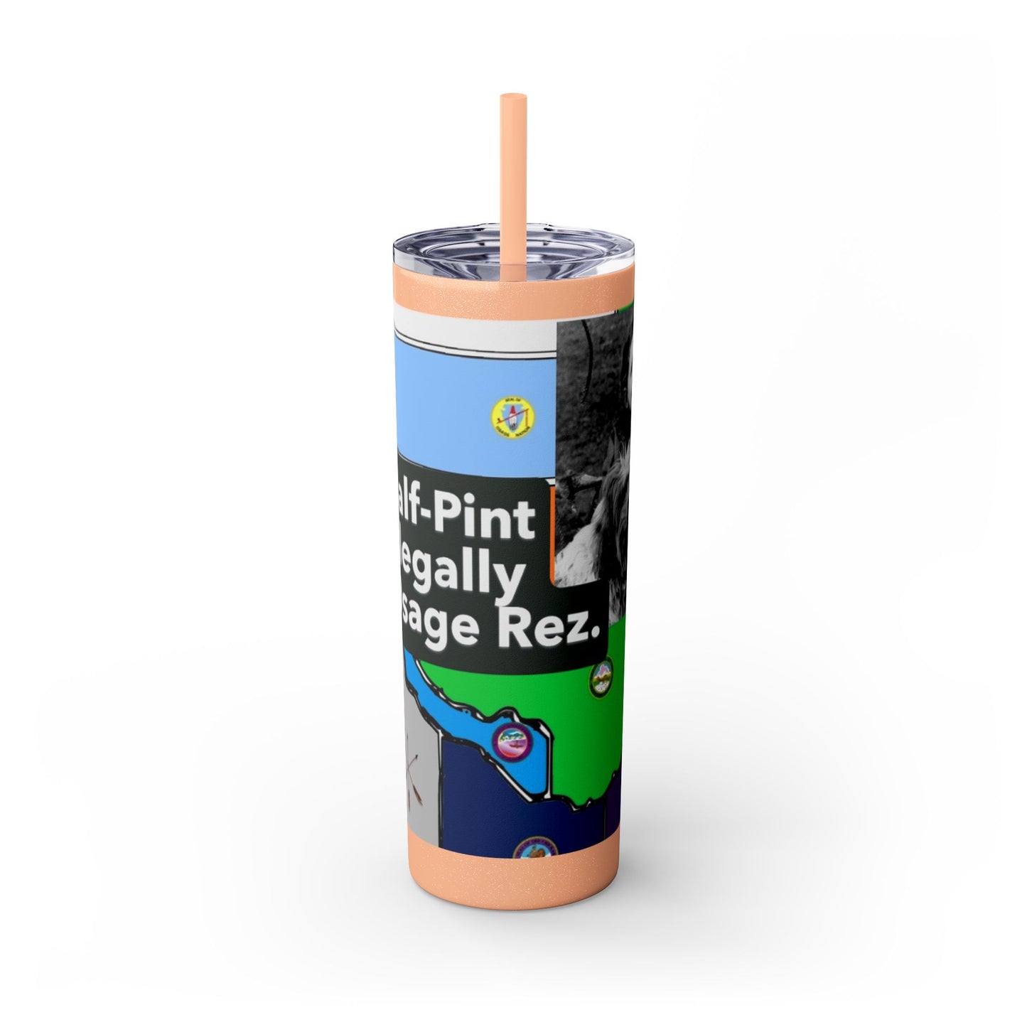 20oz Skinny Tumbler — 'Half-Pint Illegally on Osage Rez' Graphic Stainless Straw Cup