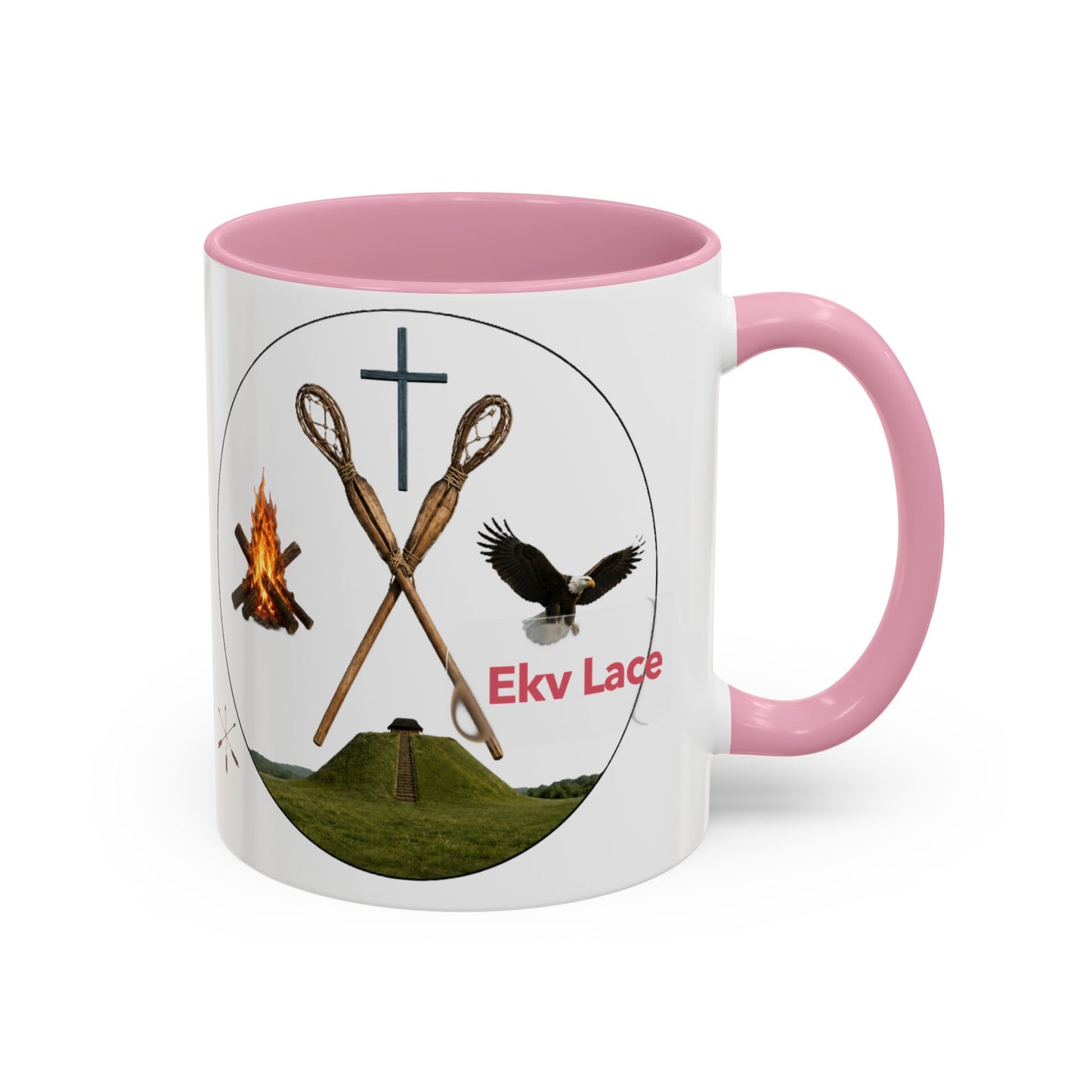 Kialegee Adventure Mug — 'Ekv Lace' Cross, Eagle & Campfire Ceramic Coffee Cup (11oz/15oz)