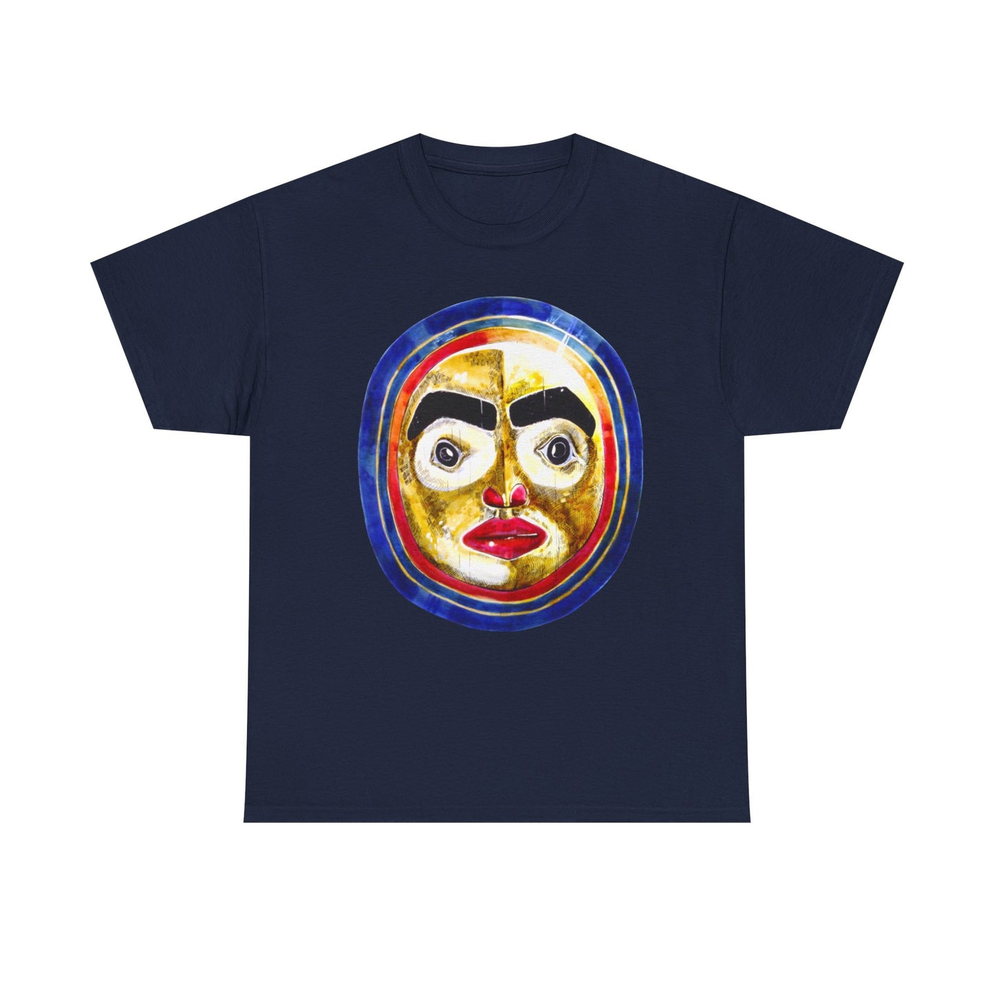 Moon Mask Art Tee — Colorful Surreal Face Graphic T-Shirt