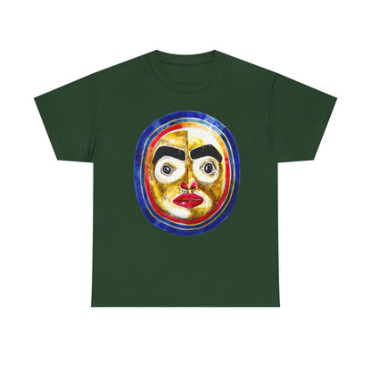 Moon Mask Art Tee — Colorful Surreal Face Graphic T-Shirt
