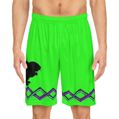 Neon Green Lacrosse Shorts with Beaver & Arrow Pattern — AOP Basketball Shorts