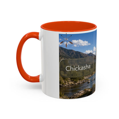 Chickasaw Warrior Statue Scenic Mug — Mythic Landscape Coffee Cup (11oz/15oz)