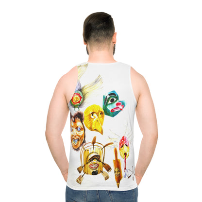 Mask Collage Tank Top — Colorful Tribal & Folk Mask Art All-Over Print