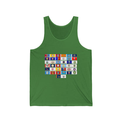 Flag Grid & Arrow Minimalist Tank Top — Graphic Travel & Adventure Muscle Tee