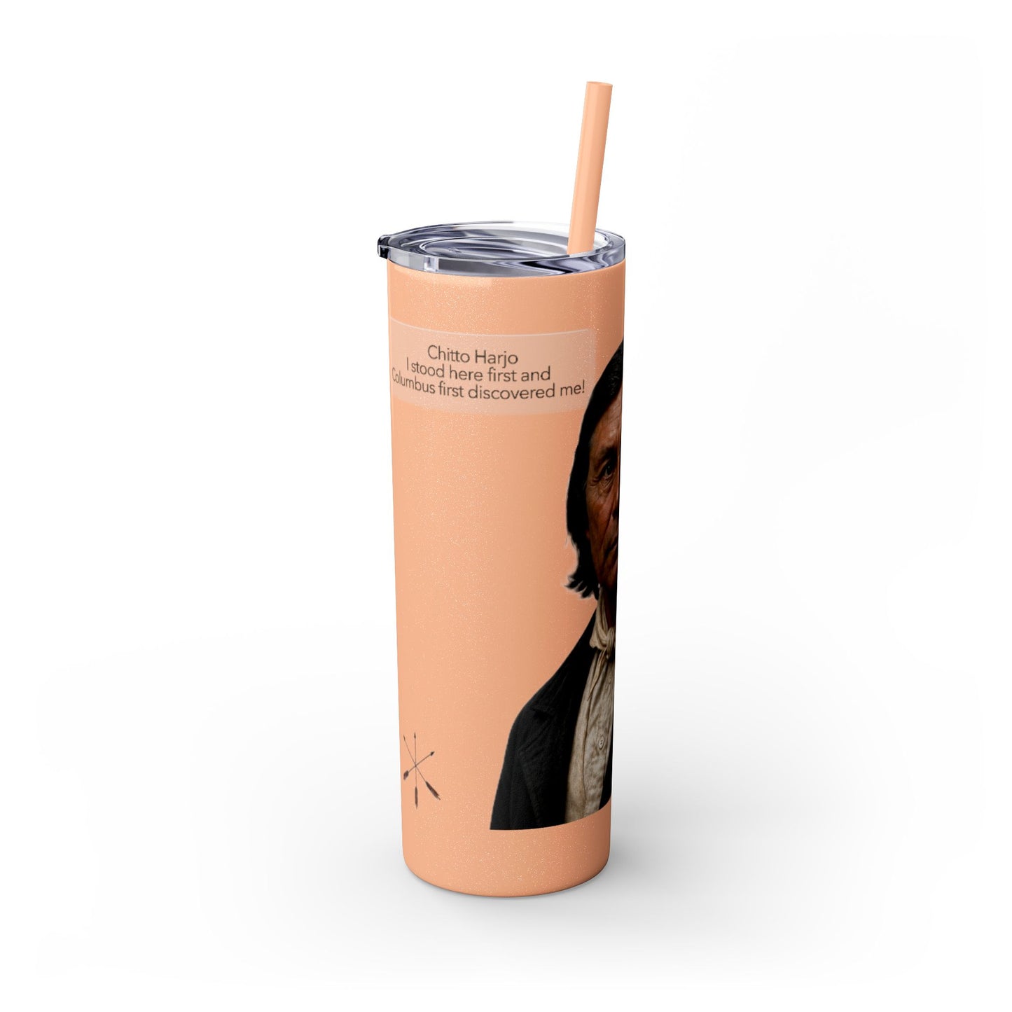 Chitto Harjo 20oz Skinny Tumbler with Classic Native American Portrait — Travel Straw Cup