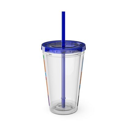 Sunsplash 16oz Tumbler with Straw — 'Half-Pint Illegally on Osage Rez' Graphic