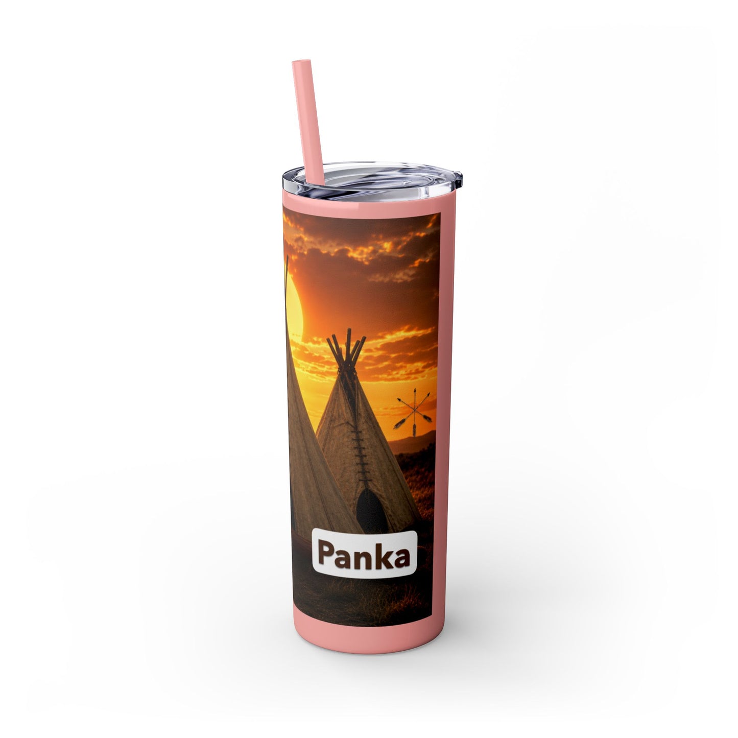 Ponca Sunset Teepee Skinny Tumbler — 20oz Insulated Straw Cup