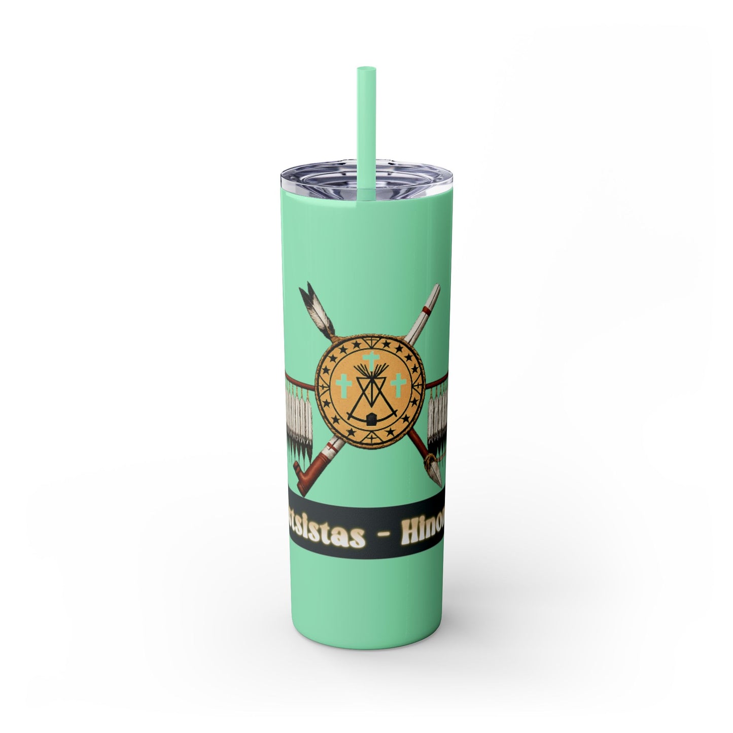 Cheyenne Arapaho 20oz Skinny Tumbler — Native American Shield & Arrows Design (Tsistsistas - Hinono'eitiit)