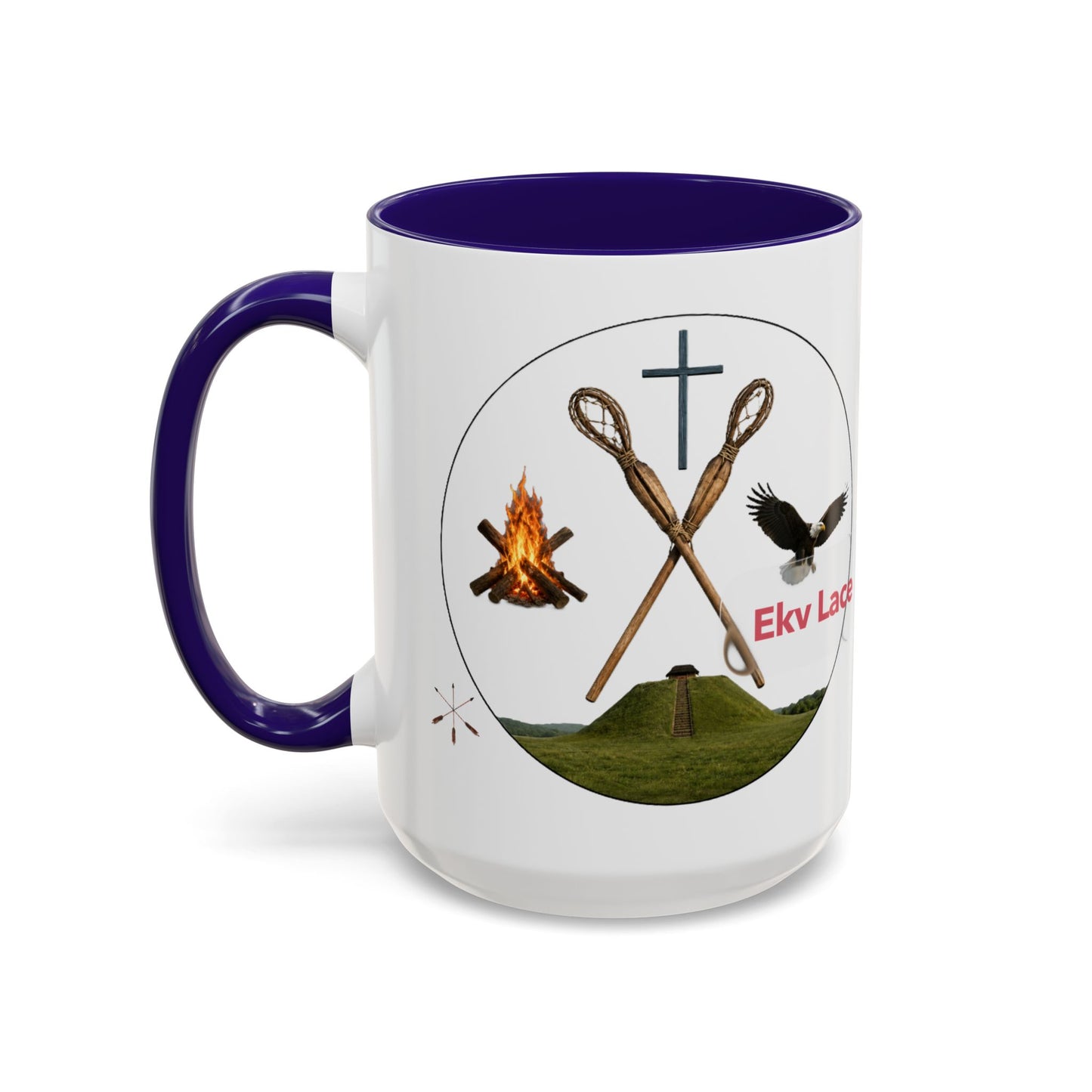 Kialegee Adventure Mug — 'Ekv Lace' Cross, Eagle & Campfire Ceramic Coffee Cup (11oz/15oz)
