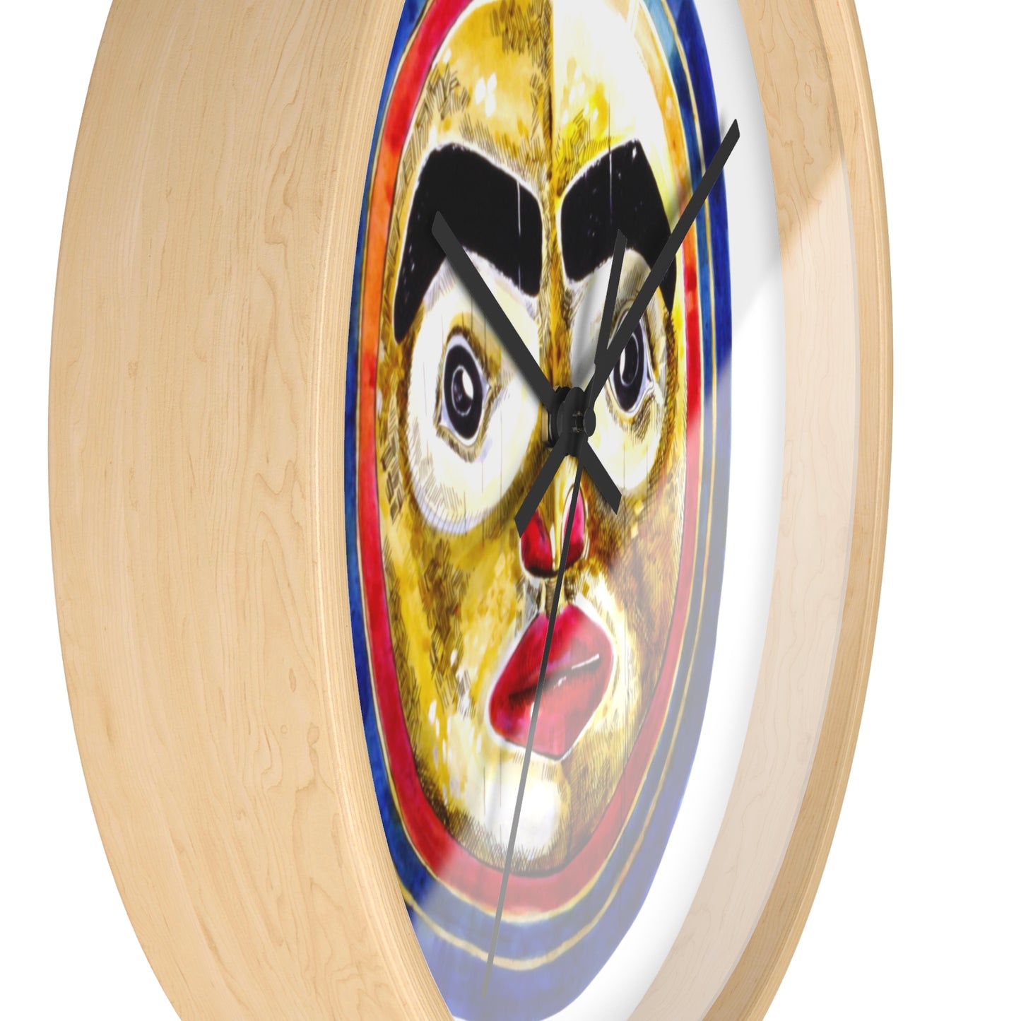 Moon Mask Art Wall Clock — Colorful Tribal Face Decor