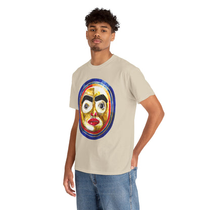 Moon Mask Art Tee — Colorful Surreal Face Graphic T-Shirt