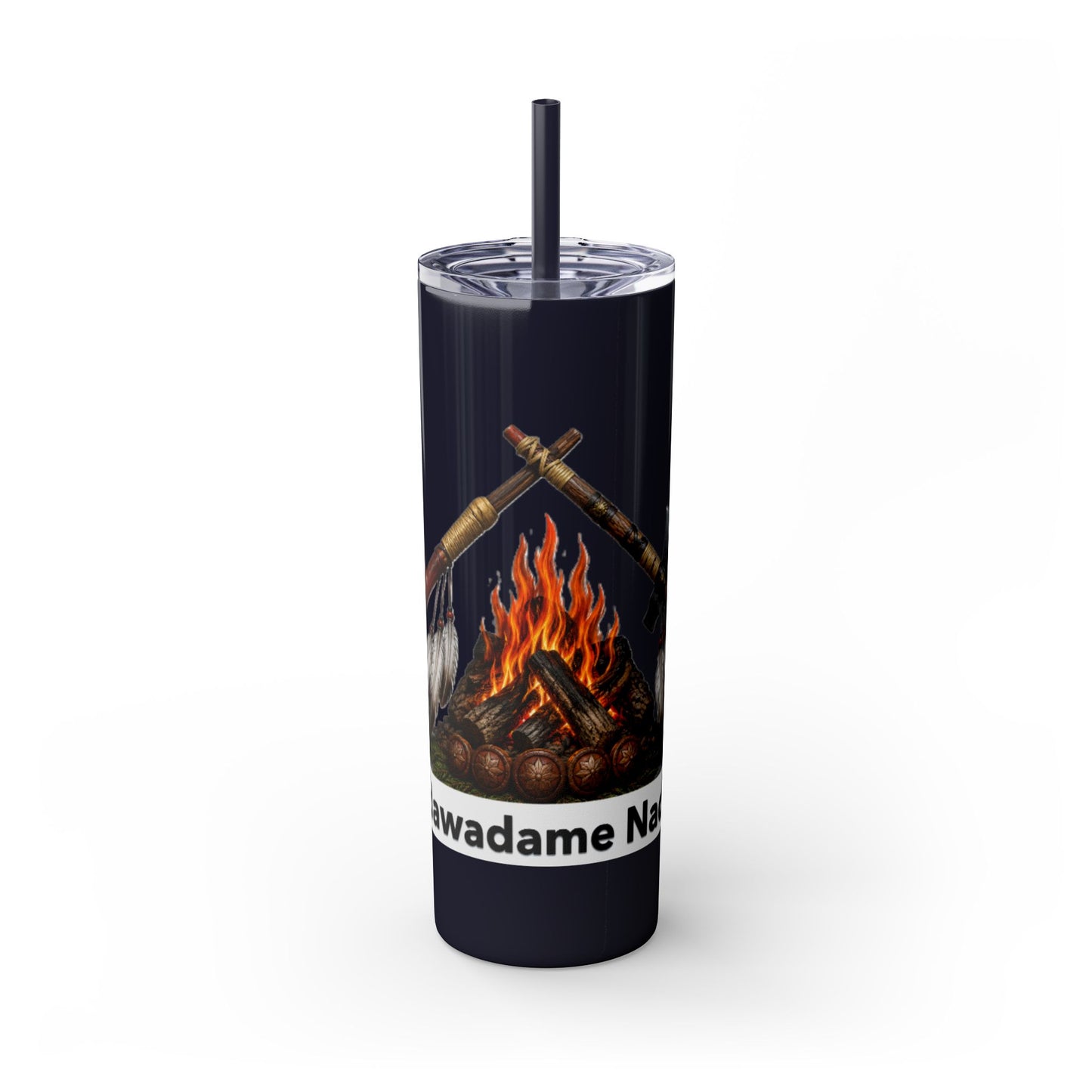 Pottawatomie Campfire Badge Skinny Tumbler 20oz — Badawadame Nation Design