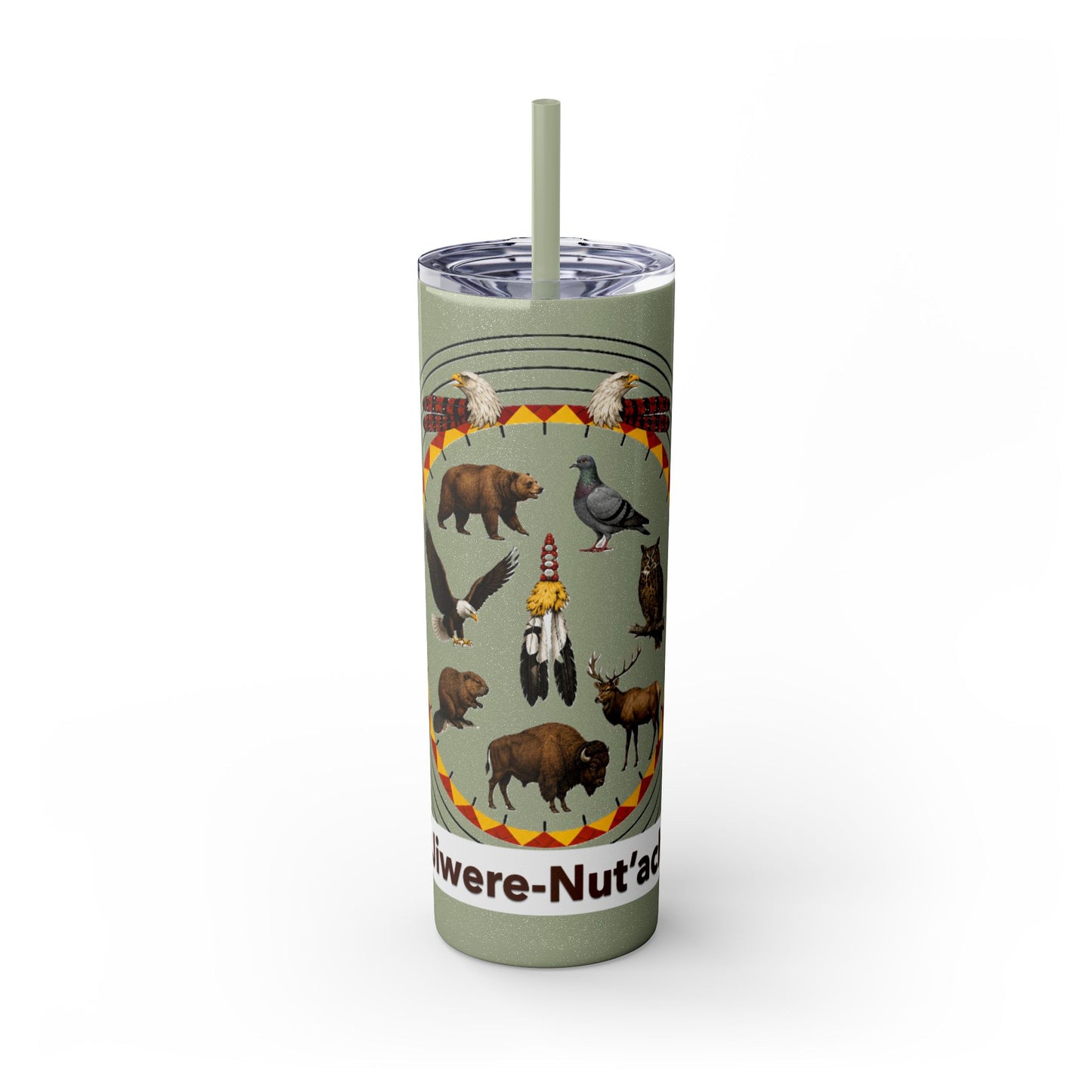 Otoe Missouria Native Animal Medicine Wheel 20oz Skinny Tumbler with Straw