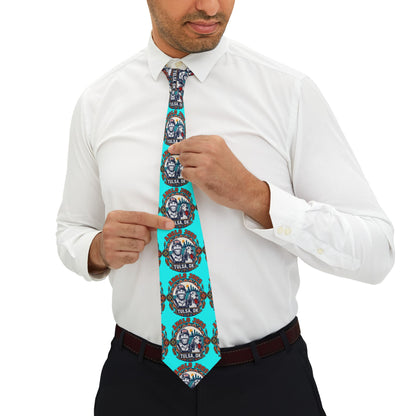 Necktie — Turquoise Skull & Floral Pattern Tie (Day of the Dead / Gothic Floral)