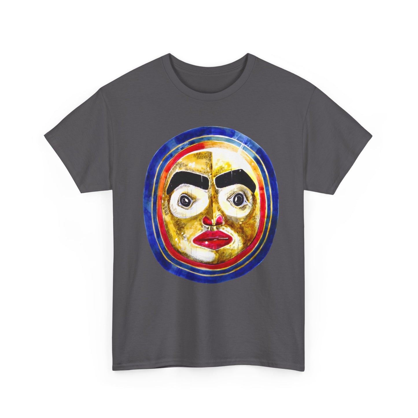 Moon Mask Art Tee — Colorful Surreal Face Graphic T-Shirt