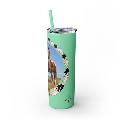 Kiowa Native Warrior on Horse 20oz Skinny Tumbler — Indigenous Heritage Travel Cup with Straw