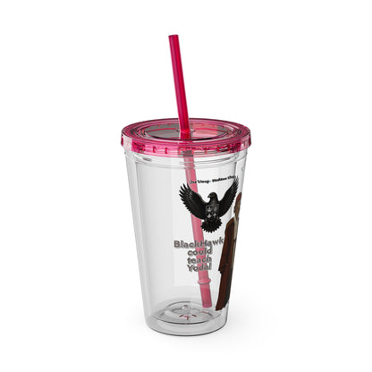Blackhawk 16oz Tumbler with Straw — Illustrated Map & Raven Design