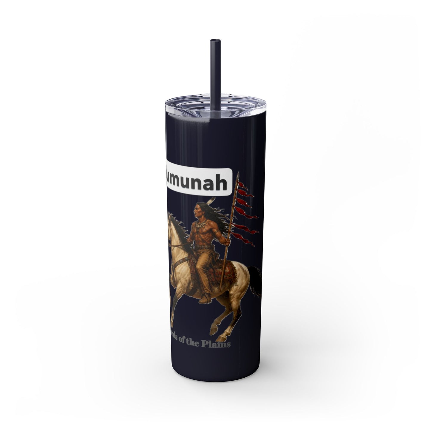 Comanche Numunah Warrior Horse 20oz Skinny Tumbler with Straw — Native American Inspired Travel Cup