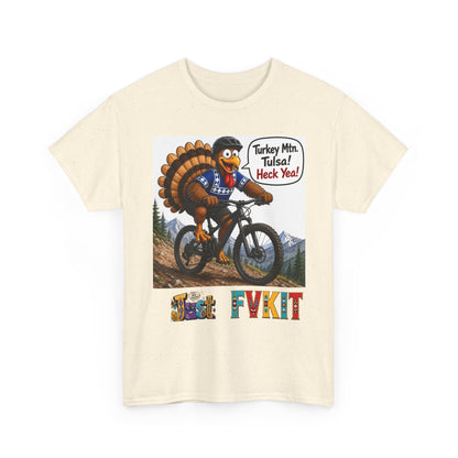 Turkey Mountain Biker Tee — 'Turkey Mtn Tulsa! Heck Yeah!' Graphic T-Shirt