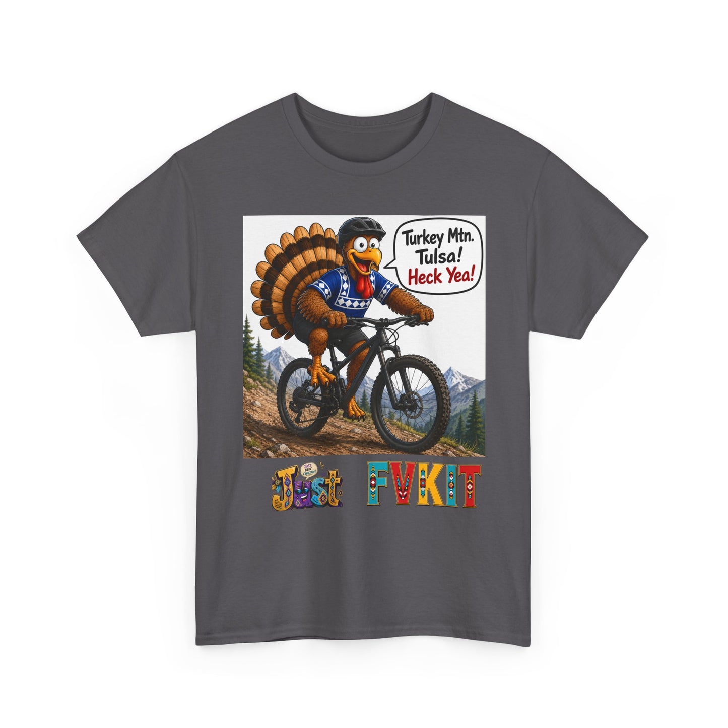 Turkey Mountain Biker Tee — 'Turkey Mtn Tulsa! Heck Yeah!' Graphic T-Shirt