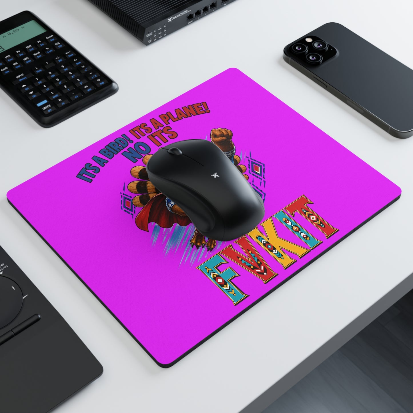 Turkey Rectangular Mouse Pad — Funny Superhero Turkey Design with “It’s a Bird! It’s a Plane! No It’s FvkIt”