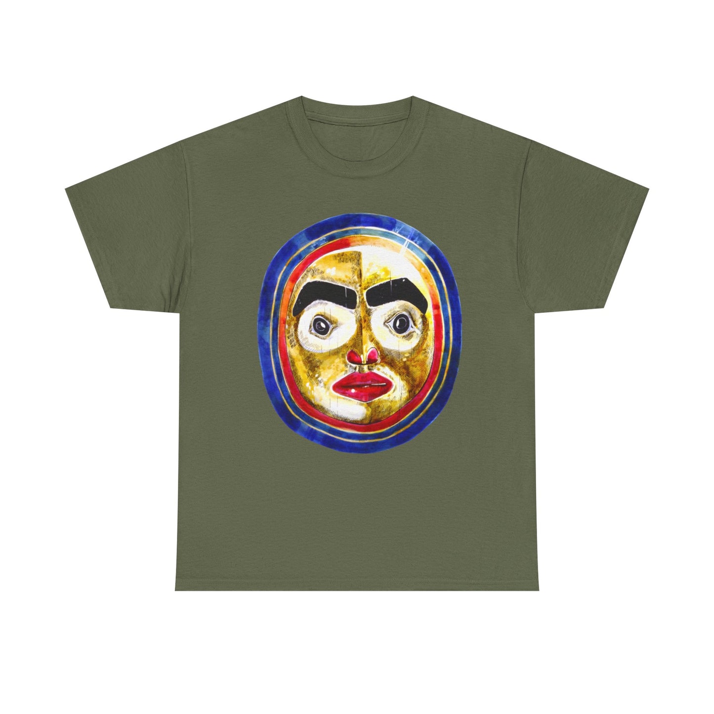 Moon Mask Art Tee — Colorful Surreal Face Graphic T-Shirt
