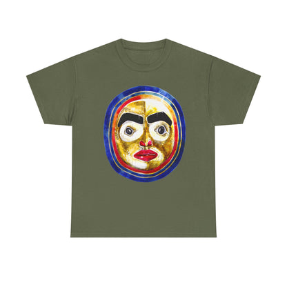 Moon Mask Art Tee — Colorful Surreal Face Graphic T-Shirt