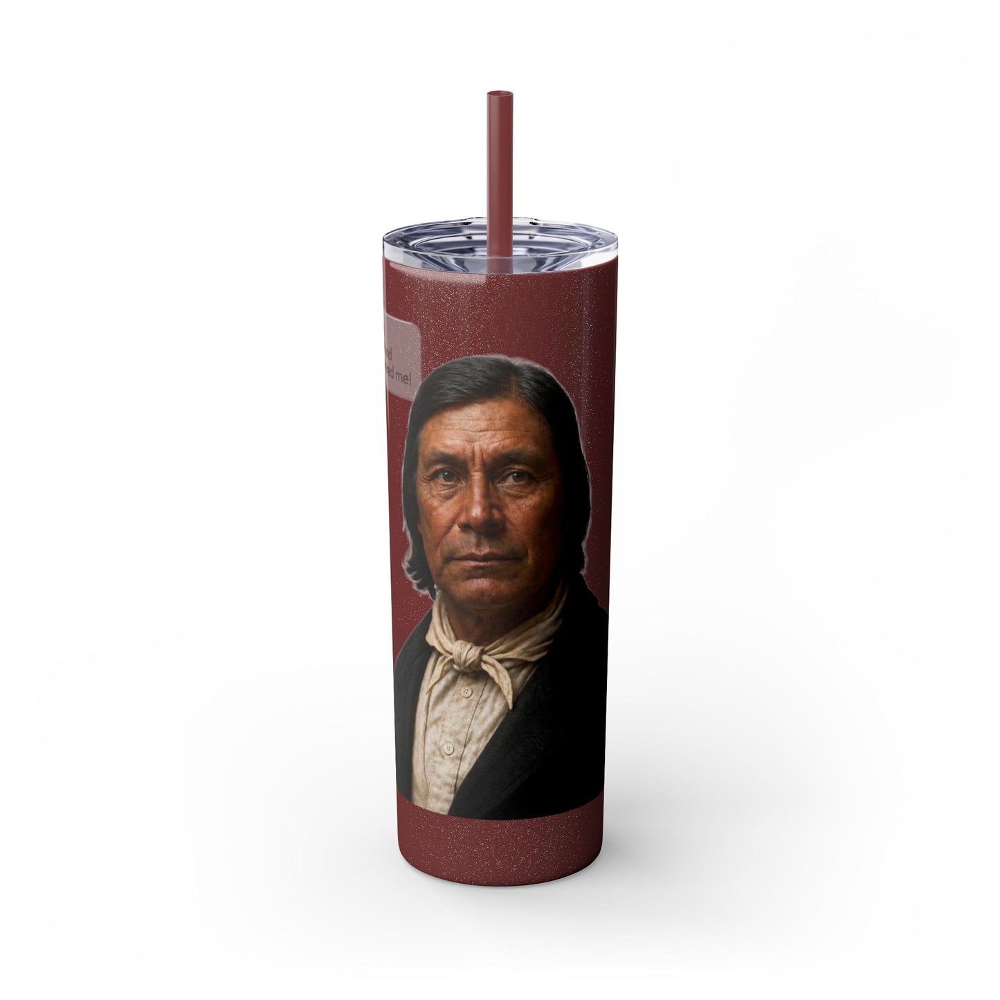 Chitto Harjo 20oz Skinny Tumbler with Classic Native American Portrait — Travel Straw Cup
