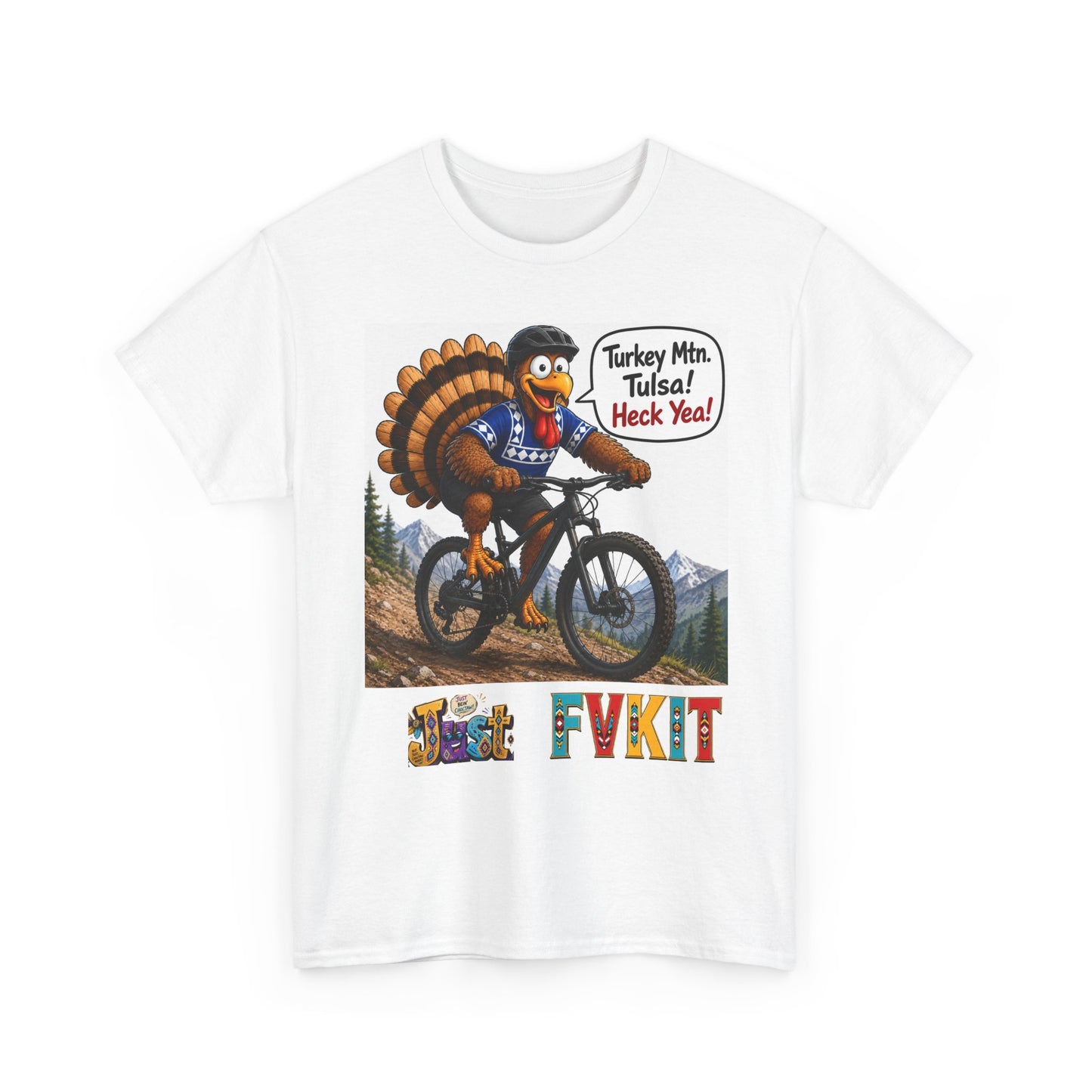 Turkey Mountain Biker Tee — 'Turkey Mtn Tulsa! Heck Yeah!' Graphic T-Shirt