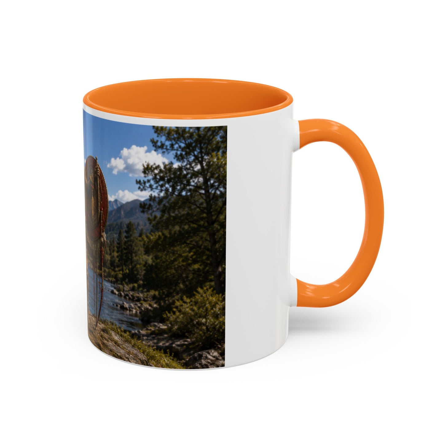 Chickasaw Warrior Statue Scenic Mug — Mythic Landscape Coffee Cup (11oz/15oz)