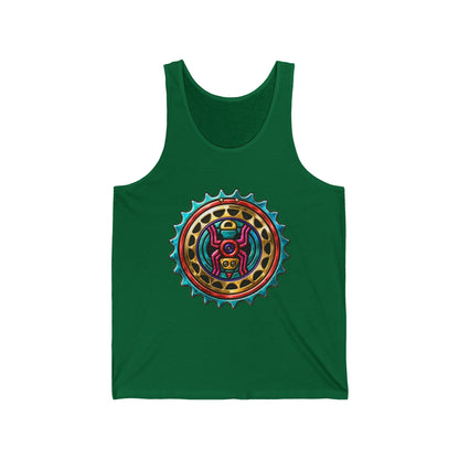 Tribal Gear Tank Top — Colorful Aztec Medallion & Crossed Arrows Graphic