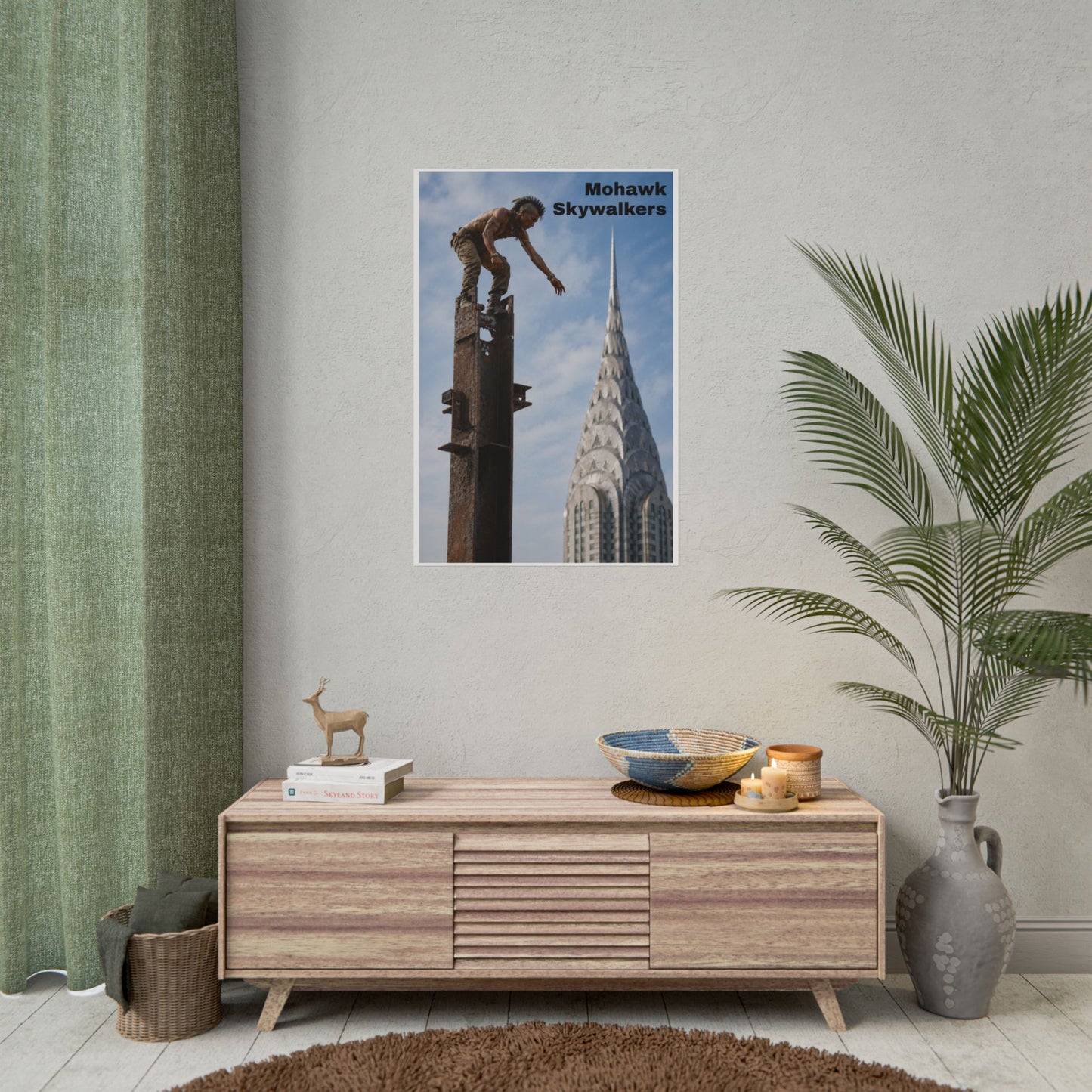 Mohawk Skywalkers Poster — Urban Rooftop Skyline Art Print