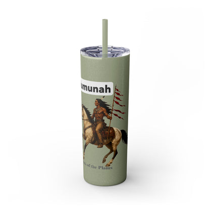 Comanche Numunah Warrior Horse 20oz Skinny Tumbler with Straw — Native American Inspired Travel Cup