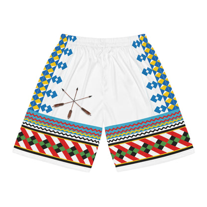 Seminole Inspired Pattern Basketball Shorts — Colorful Geometric AOP Athletic Shorts
