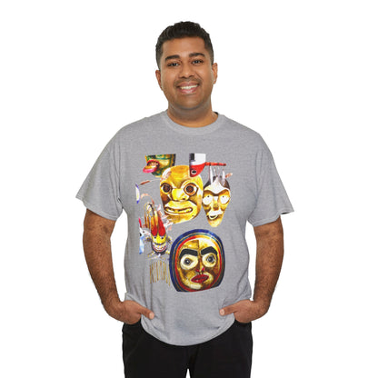 Mask Print Tee — Tribal Mask Artwork T‑Shirt with Arrow Backprint