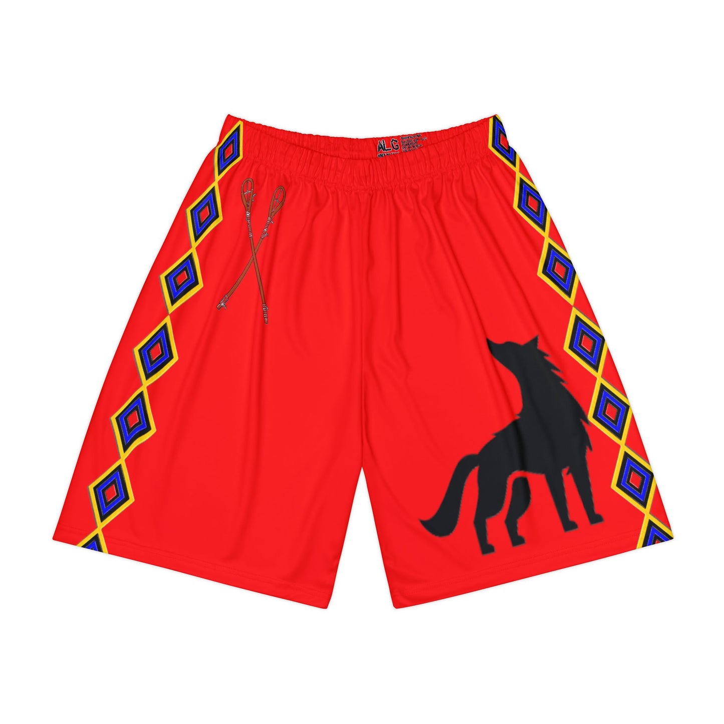 Wolf Choctaw Graphic Sports Shorts — Red Tribal Print "NASHOBA" Athletic Shorts