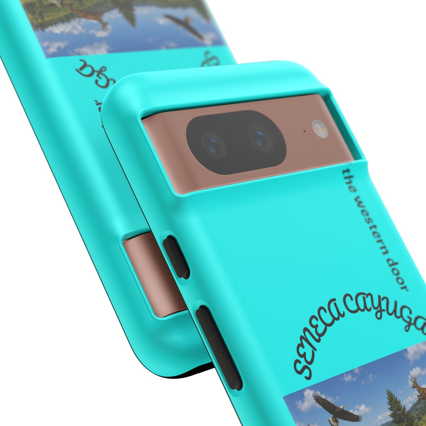 Seneca Cayuga Wildlife iPhone Case — "Keepers of the Western Door" Teal Protective Cover