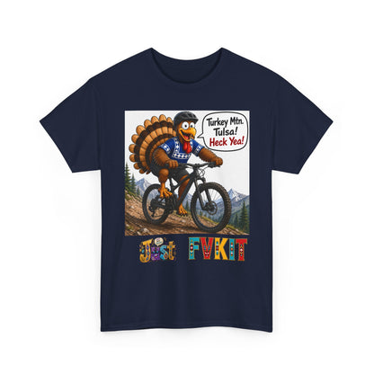 Turkey Mountain Biker Tee — 'Turkey Mtn Tulsa! Heck Yeah!' Graphic T-Shirt