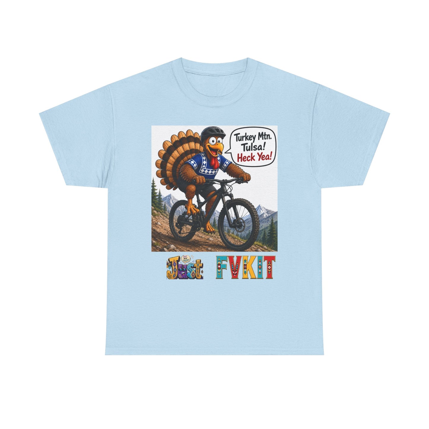 Turkey Mountain Biker Tee — 'Turkey Mtn Tulsa! Heck Yeah!' Graphic T-Shirt
