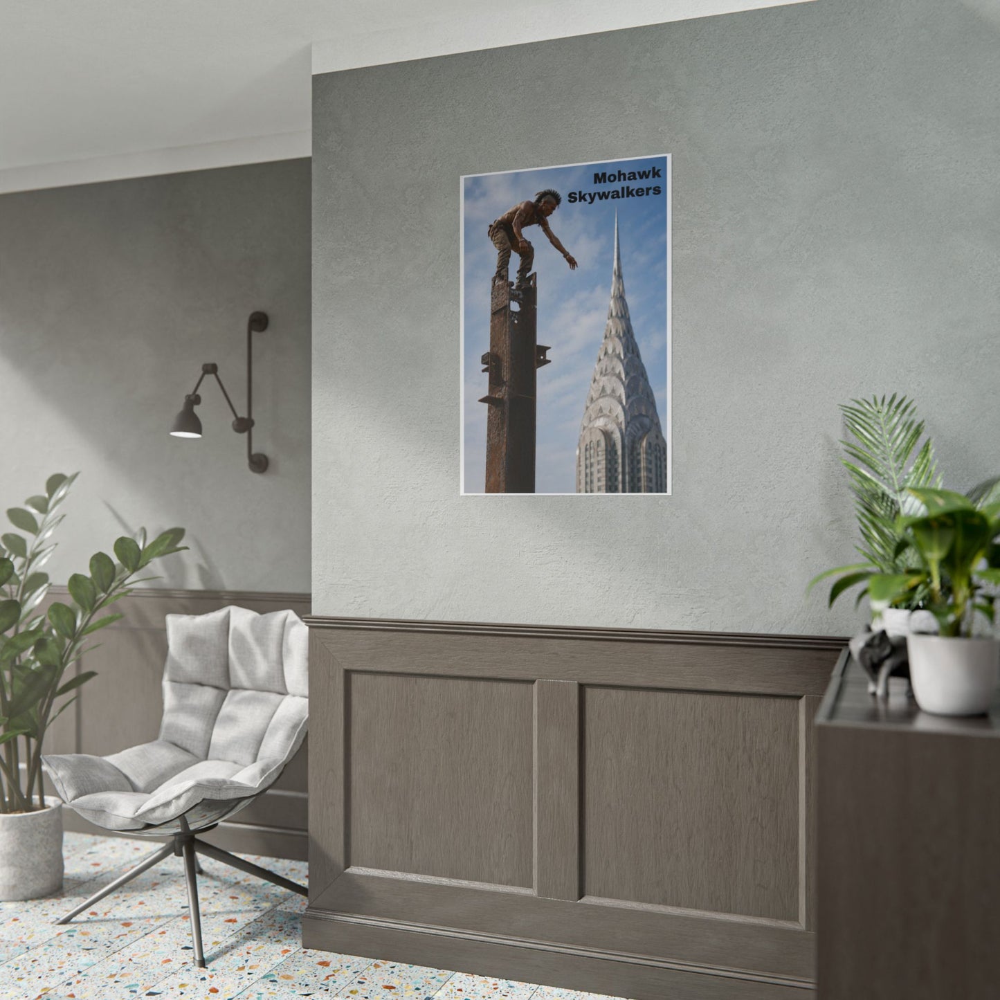 Mohawk Skywalkers Poster — Urban Rooftop Skyline Art Print
