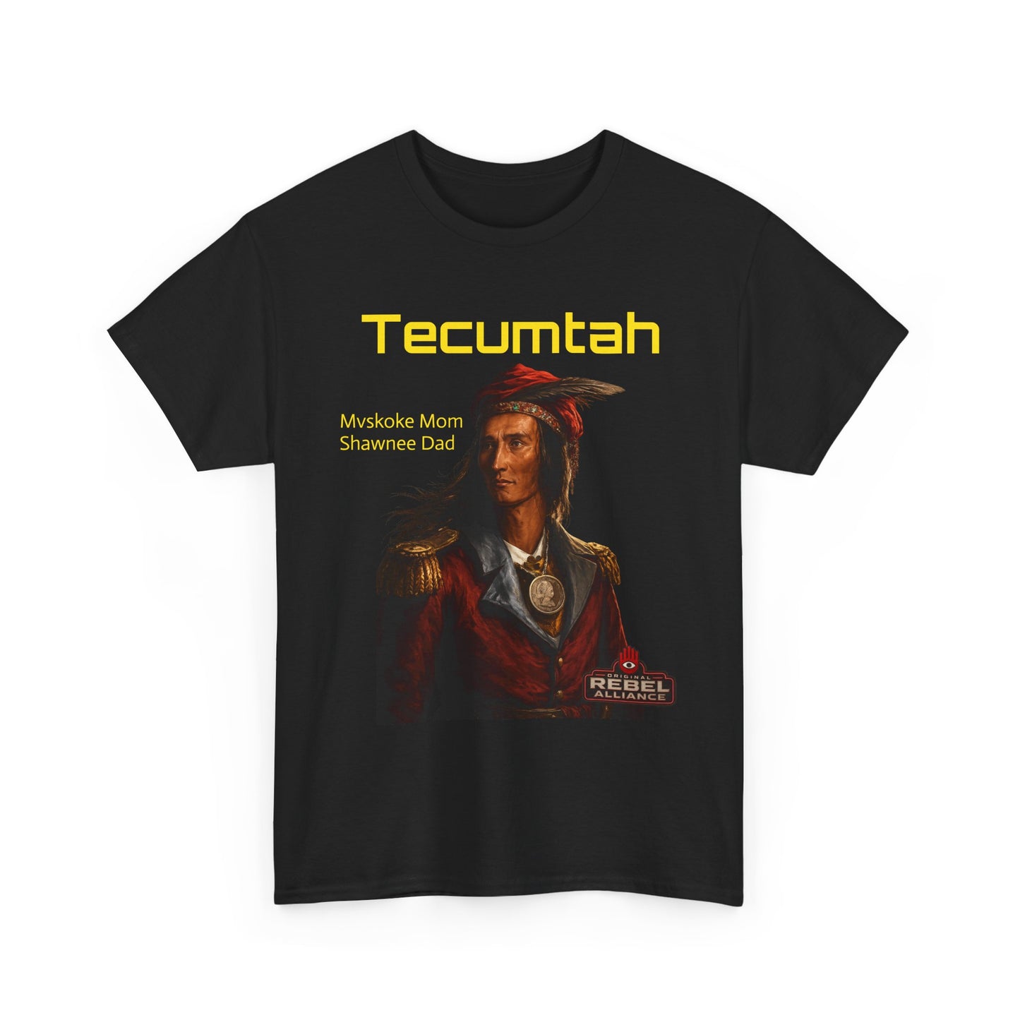Tecumtah Native American Portrait T‑Shirt — Mvskoke Mom/Shawnee Dad Heritage Tee