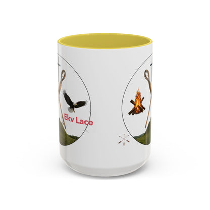 Kialegee Adventure Mug — 'Ekv Lace' Cross, Eagle & Campfire Ceramic Coffee Cup (11oz/15oz)