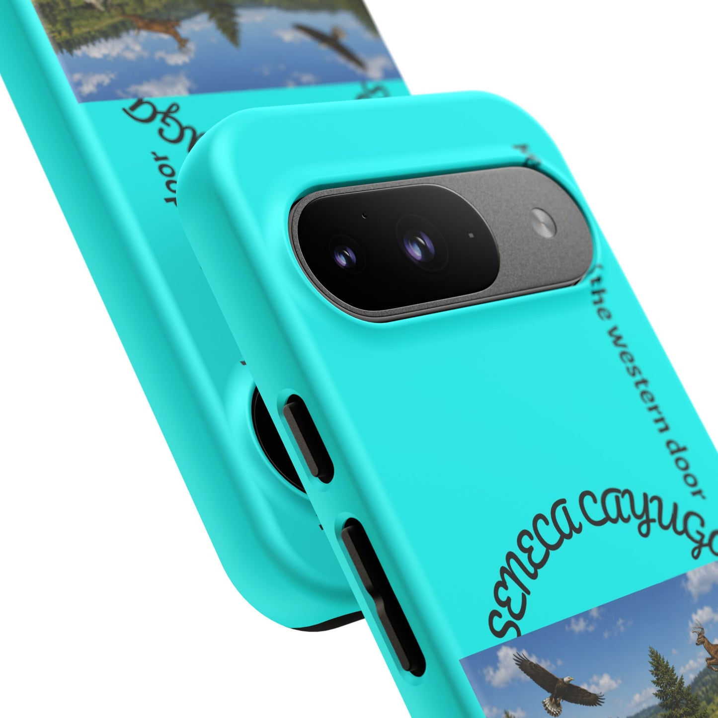 Seneca Cayuga Wildlife iPhone Case — "Keepers of the Western Door" Teal Protective Cover